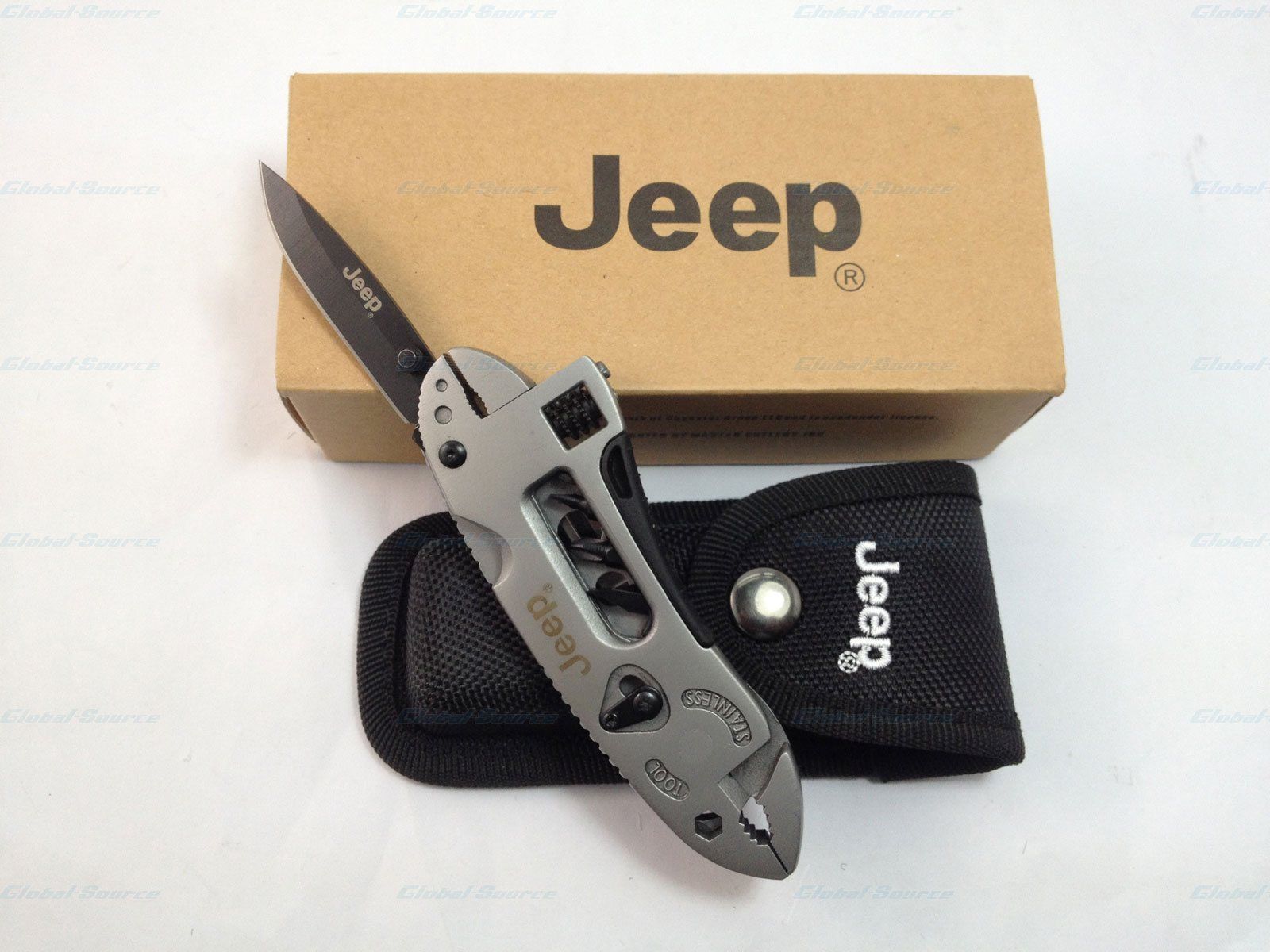 Jeep Multi-Tool Adjustable Wrench Jaw Screwdriver Plier Knife Survival Gear +Box