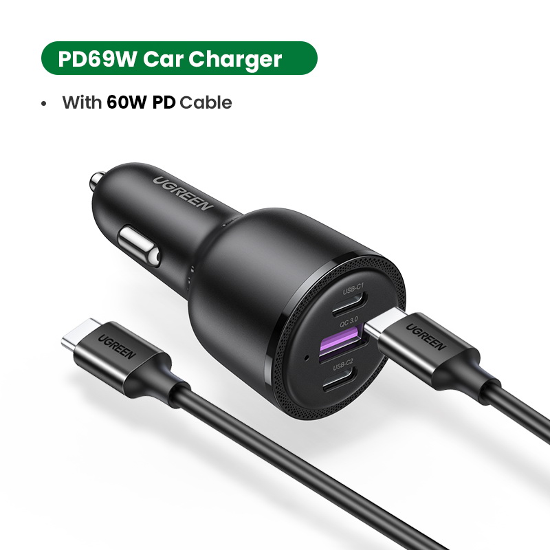 69W Car Charger USB Type C Dual Port PD QC 4.0 3.0 Fast Charging For Laptop,phone,pad Car Phone Charger For iPhone 13 12