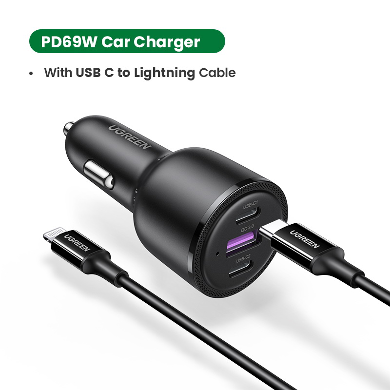 69W Car Charger USB Type C Dual Port PD QC 4.0 3.0 Fast Charging For Laptop,phone,pad Car Phone Charger For iPhone 13 12