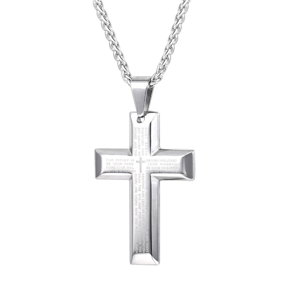 U7 Big Cross Necklaces Black/Gold Color Stainless Steel Bible Cross Pendant & Chain For Men Hip Hop Jewelry Christmas Gift P868