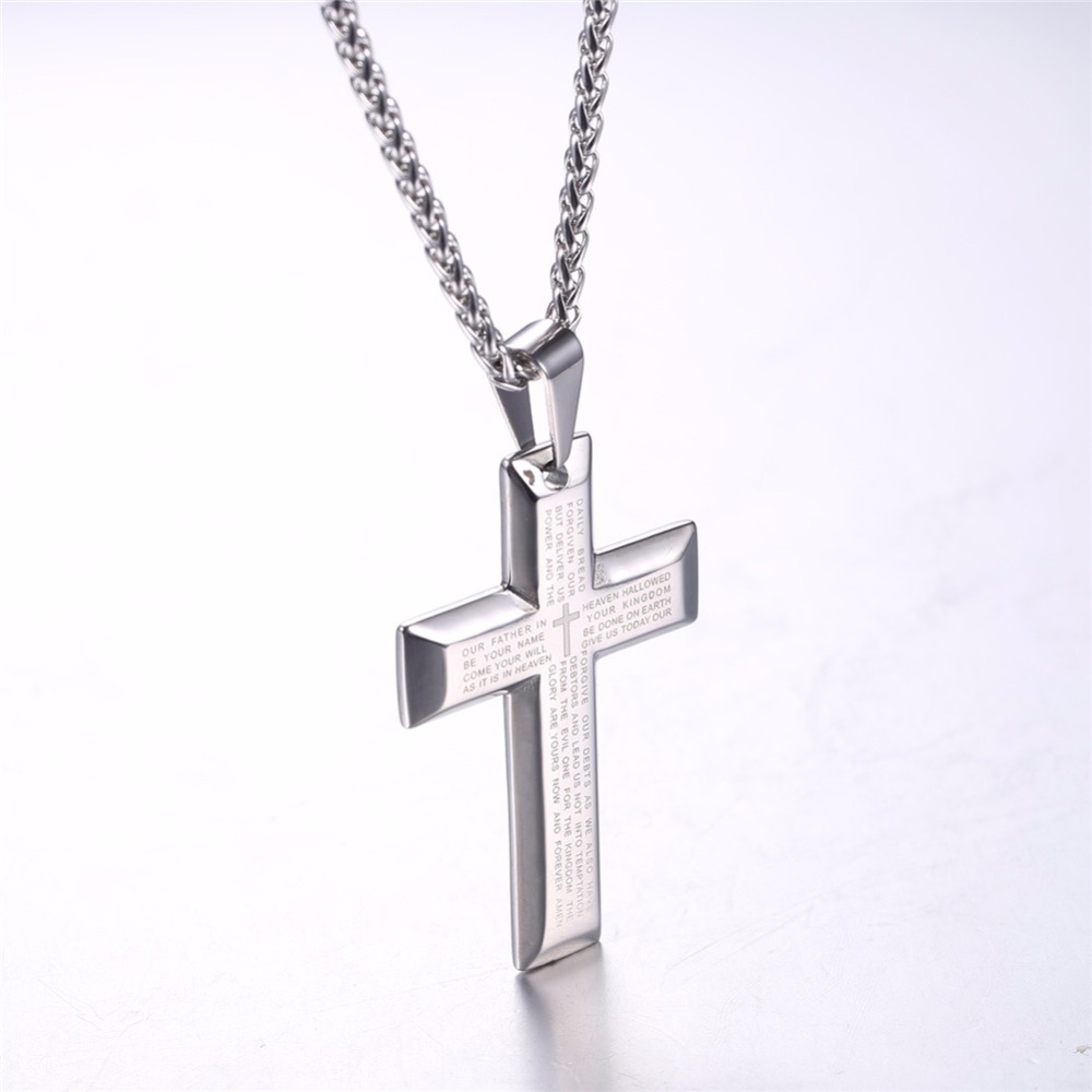 U7 Big Cross Necklaces Black/Gold Color Stainless Steel Bible Cross Pendant & Chain For Men Hip Hop Jewelry Christmas Gift P868