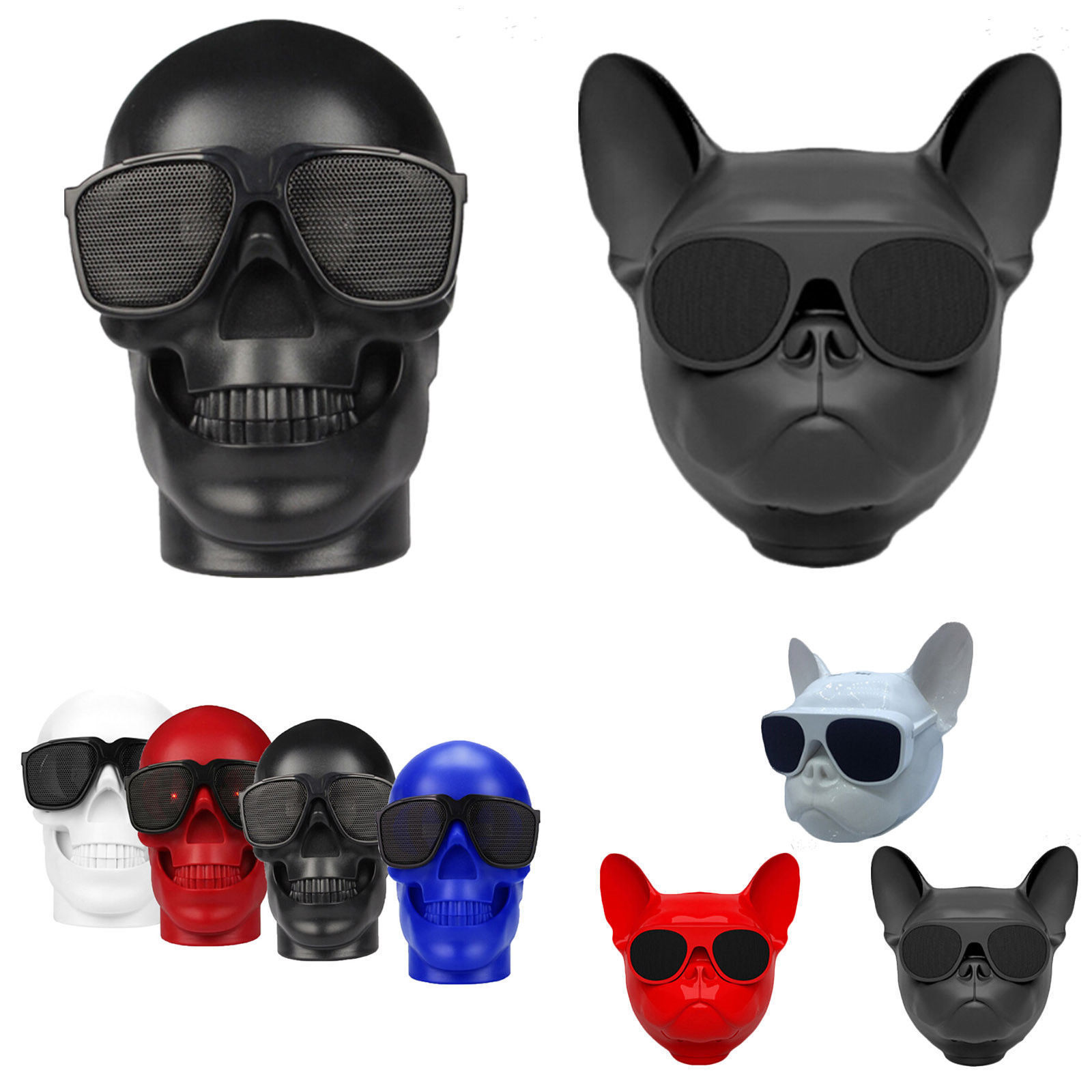 Portable Skull Head +Bulldog electroplate Wireless Bluetooth Bass Stereo Speaker