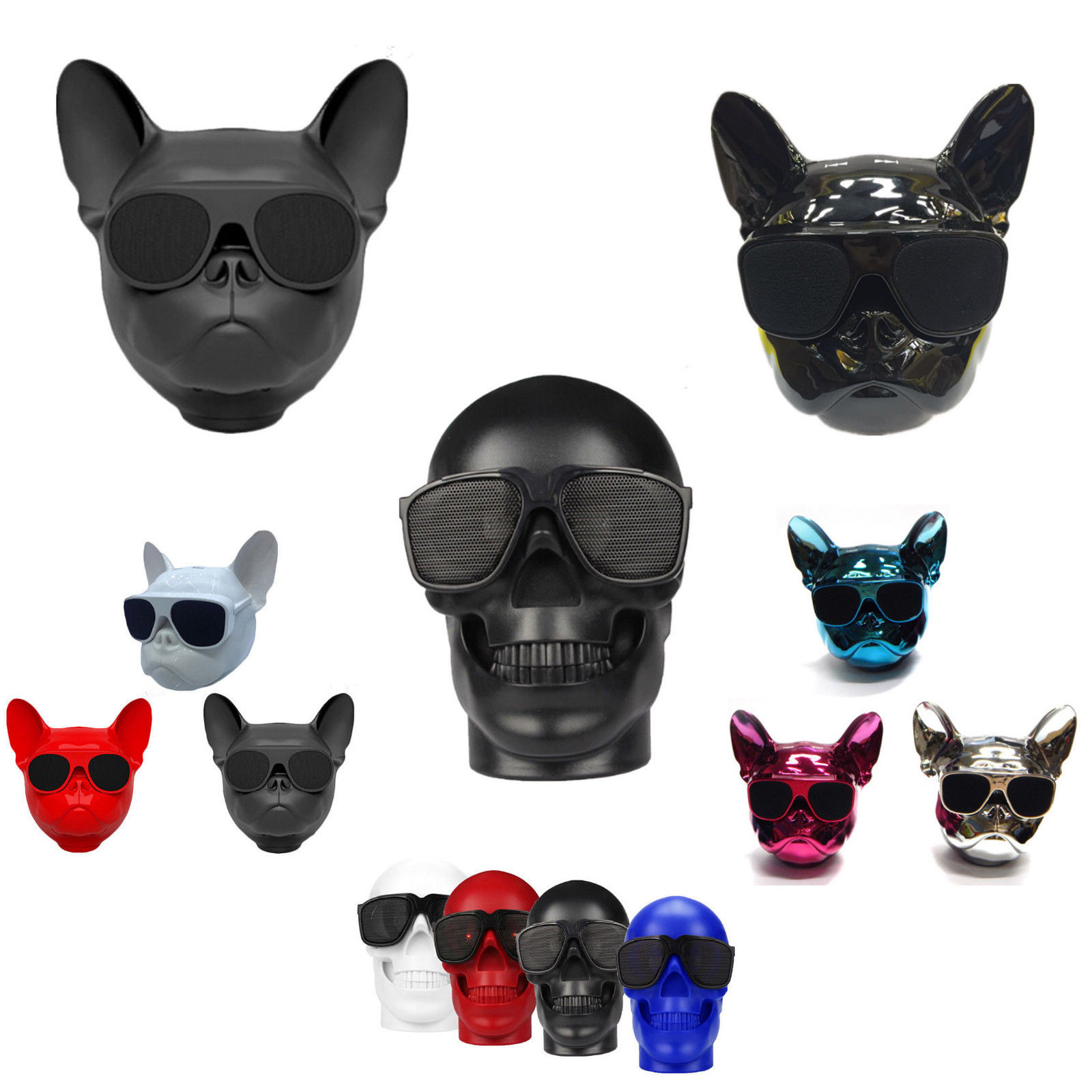 Portable Skull Head +Bulldog electroplate Wireless Bluetooth Bass Stereo Speaker