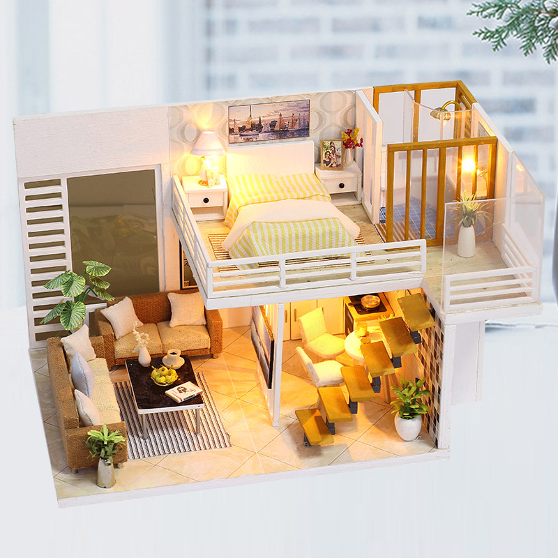 Assemble DIY Doll House Toy Wooden Miniatura Doll Houses Miniature Dollhouse Toys With Furniture Dust Cover LED Birthday Gift