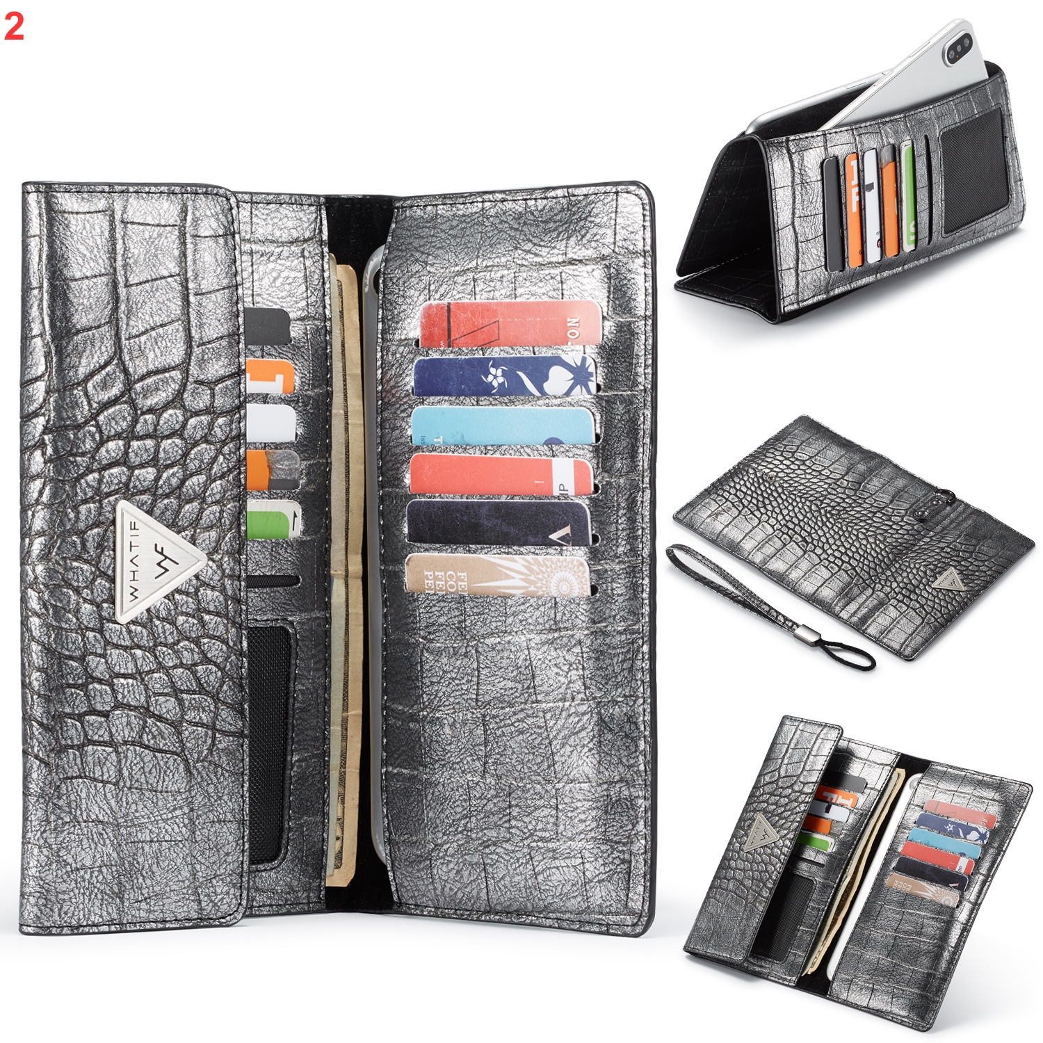WHTAIF 6.5inch New Crocodile-print universal leather Zipper wallet