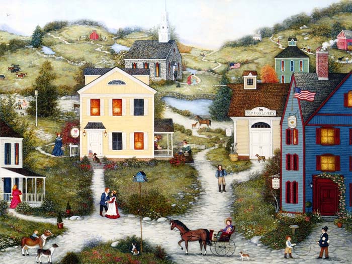 Oil painting, town, village Mouse pad for ASUS Eee PC 1015PED 
