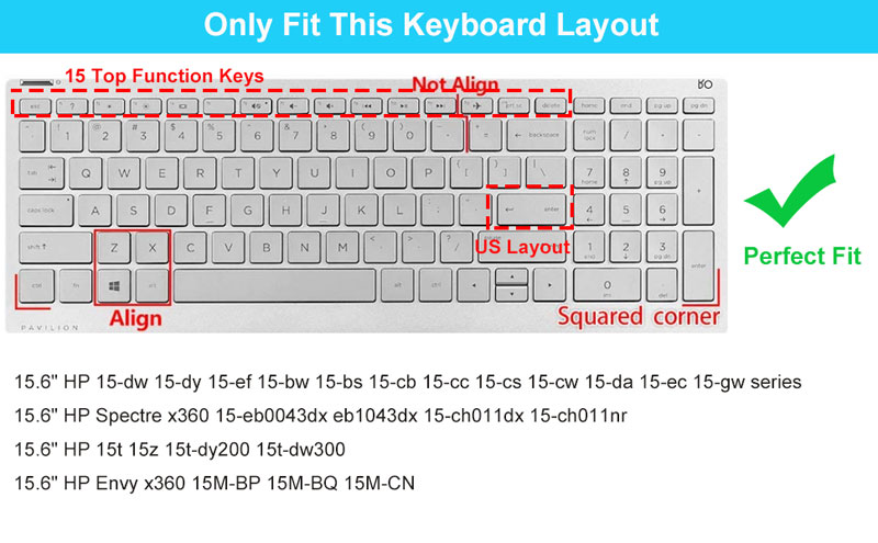 Keyboard Cover Skin Compatible HP Pavilion 15.6