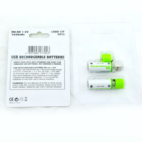 2 Pcs * Ni-MH AA Rechargeable USB Battery 1.2V 1450mAh Rechargeable Batteries