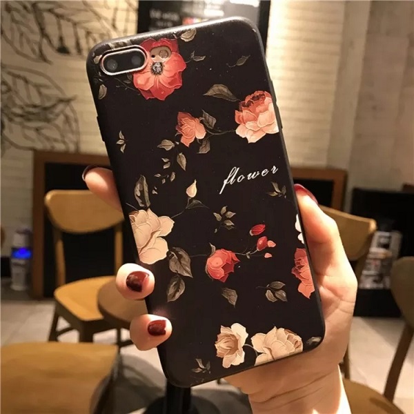 Mobile cell phone case cover for APPLE iPhone 6 3D Flowers Black 