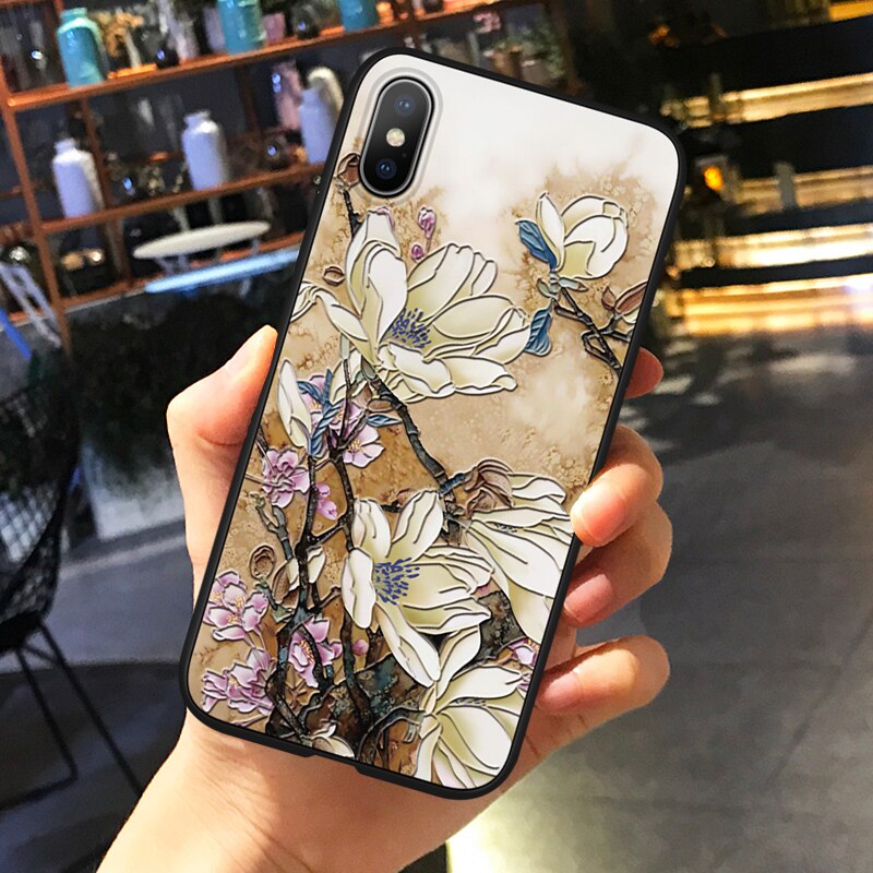 Mobile cell phone case cover for SAMSUNG GALAXY A7 2018 3D Emboss Flower Case 