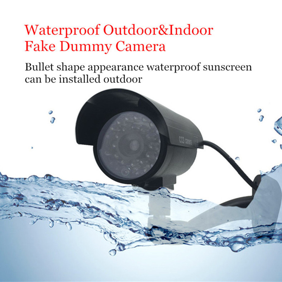 Fake Dummy Bullet Waterproof Outdoor Indoor Security CCTV Surveillance Camera Flashing Red LED