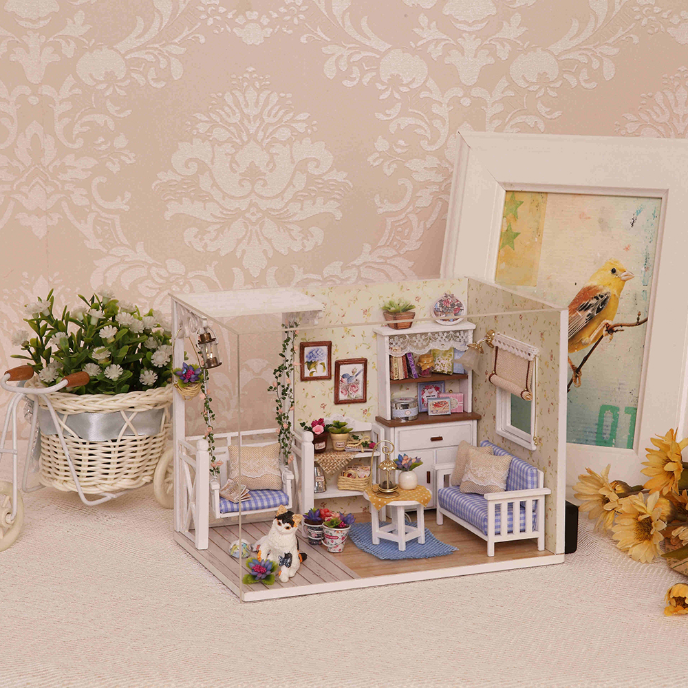 Doll House Furniture Diy Miniature Dust Cover 3D Wooden Miniaturas Dollhouse Toys for Children Birthday Gifts Kitten Diary